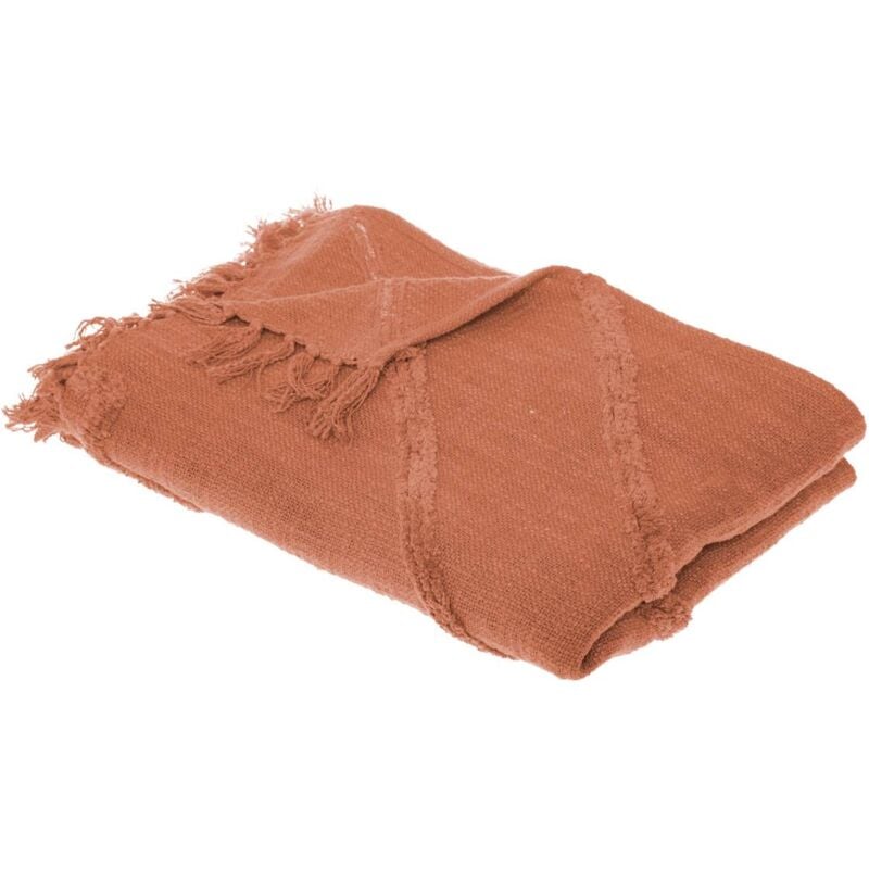 Jeté de lit Inca coton tufté rose terracotta 130x180cm Atmosphera créateur d'intérieur