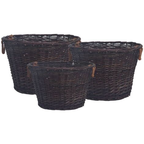 Jeu 3 paniers empilables à bois de chauffage Marron foncé Saule vidaXL