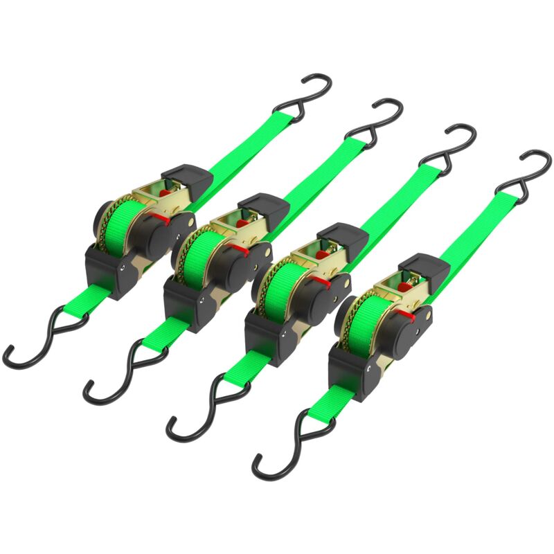 Wiltec - Jeu 4 sangles d'arrimage 320 daN pes 3x25mm Traction Crochet en forme s avec tendeur à cliquet