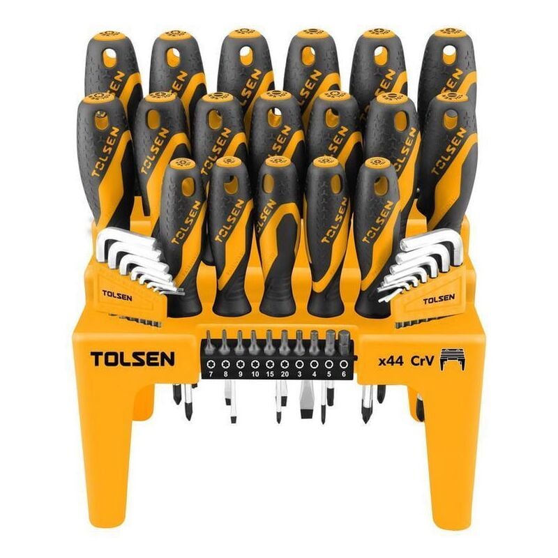 Tolsen - jeu 44P tournevis assortis+cle's hexagonales+inserts