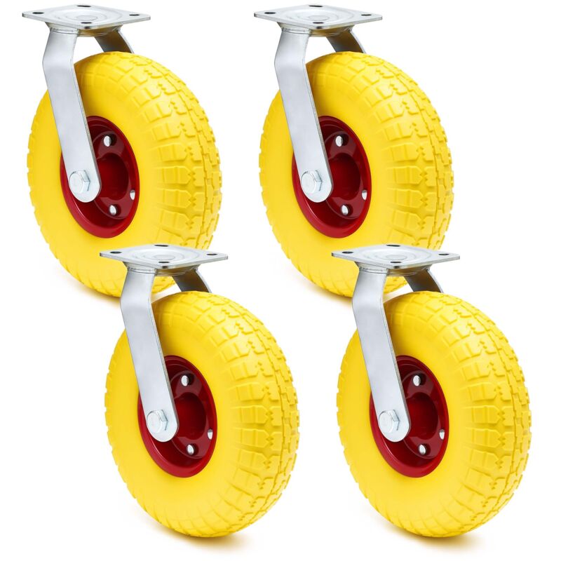 Wiltec Kit de 4 Roulettes pivotantes increvables – Ø 258 mm – Largeur 78 mm – Capacité de charge 150 kg – Roue en PU et Jante en métal – Transport