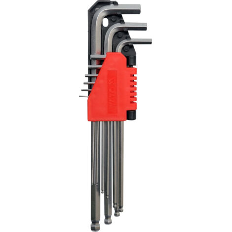 Jeu 9 cles males extra longues allen, btr, chc, 6 pans tete boule de 1.5 a 10mm