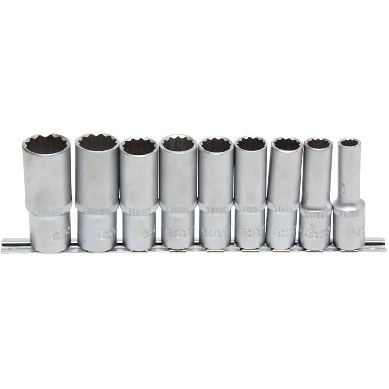 Jeu 9 douilles longues 12 pans Bgs Technic carre 1/2 de 10 a 24 mm