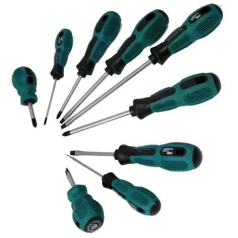 Jeu 9 Tournevis Cruciformes Plats Acier Chrome-Vanadium Magnétiques Poignées Ergonomiques