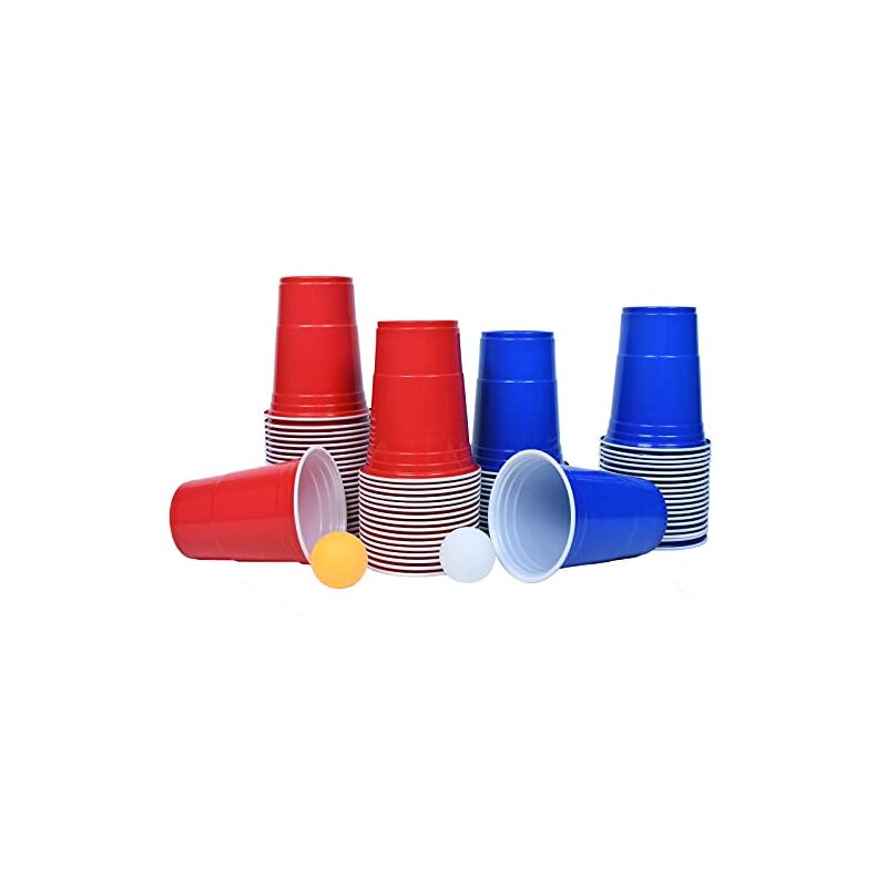 Naizy - Jeu à boire Set de Bière Pong avec 50 Rouge Gobelets + 50 Bleu Gobelets Jeu à Boire Fête Soirée Réutilisable avec 10 Balles