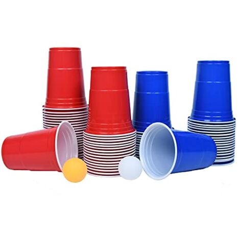 Jeu à boire Set de Bière Pong avec 50 Rouge Gobelets + 50 Bleu Gobelets Jeu à Boire Fête Soirée Réutilisable avec 10 Balles NAIZY