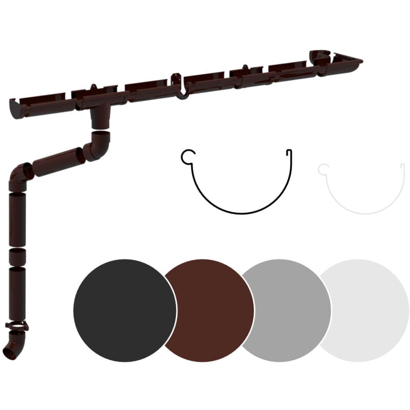 Rainway - Jeu complet de gouttières Surfaces de toit 100m² pvc en 4 couleurs 130: brun, Ensemble complet - 6 mètres