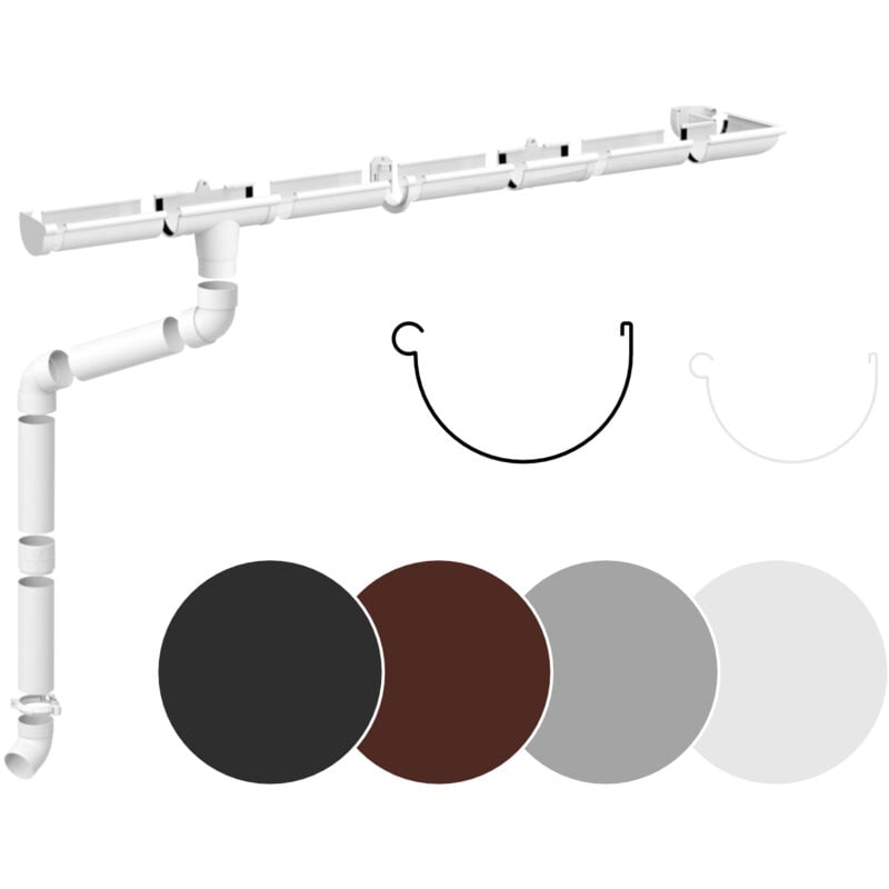 Jeu complet de gouttières Surfaces de toit 100m² pvc en 4 couleurs Rainway 130: blanc, Ensemble complet - 2 mètres