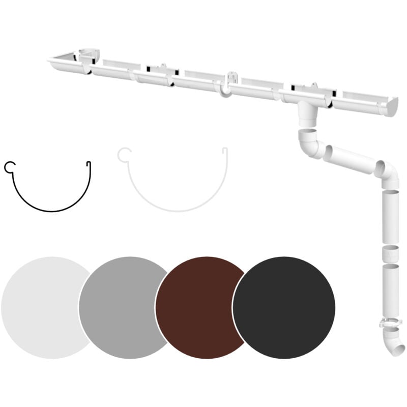 Jeu complet de gouttières Surfaces de toit 100m² pvc en 4 couleurs Rainway 90: blanc, Ensemble complet - 8 mètres