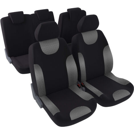 Jeu complet de housses de sièges - Universelles - Voiture/Auto - Lavable - Avant / Arrière 2/3-1/3 - Tissu noir / gris métallisé