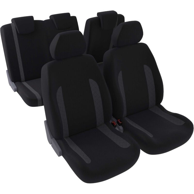 Jeu complet de housses de sièges - Universelles - Voiture/Auto - Avant / Arrière 2/3-1/3 - Tissu noir / simili cuir nuir
