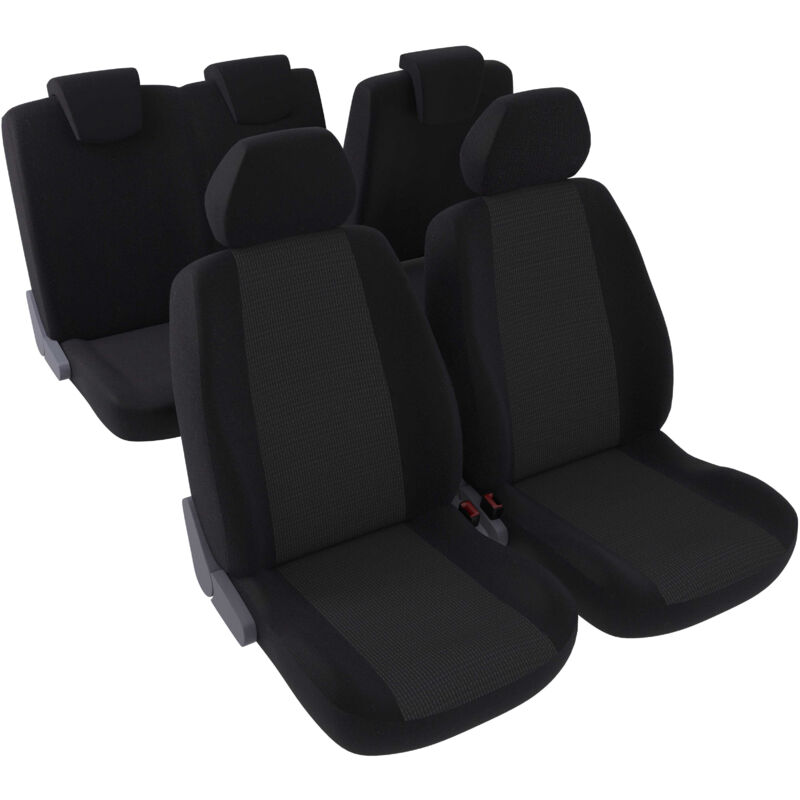 Jeu complet de housses de sièges - Universelles - Voiture/Auto - Lavable - Avant / Arrière 2/3-1/3 - Tissu noir / jacquard noir