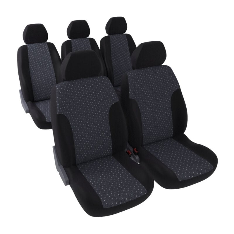 Jeu complet de housses de sièges - Universelles - Voiture/Auto - Arrière 3 sièges séparés - Tissu noir / jacquard moucheté