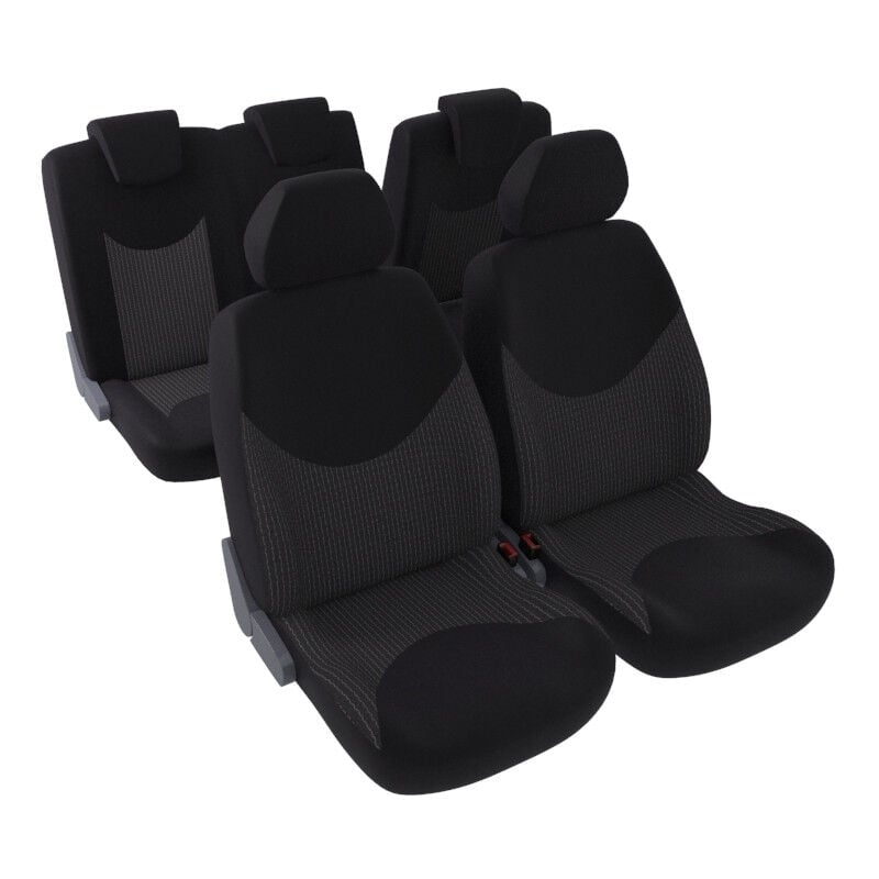 Jeu complet de housses de sièges - Universelles - Voiture/Auto - Lavable - Avant / Arrière 2/3-1/3 - Tissu noir / jacquard tissé noir