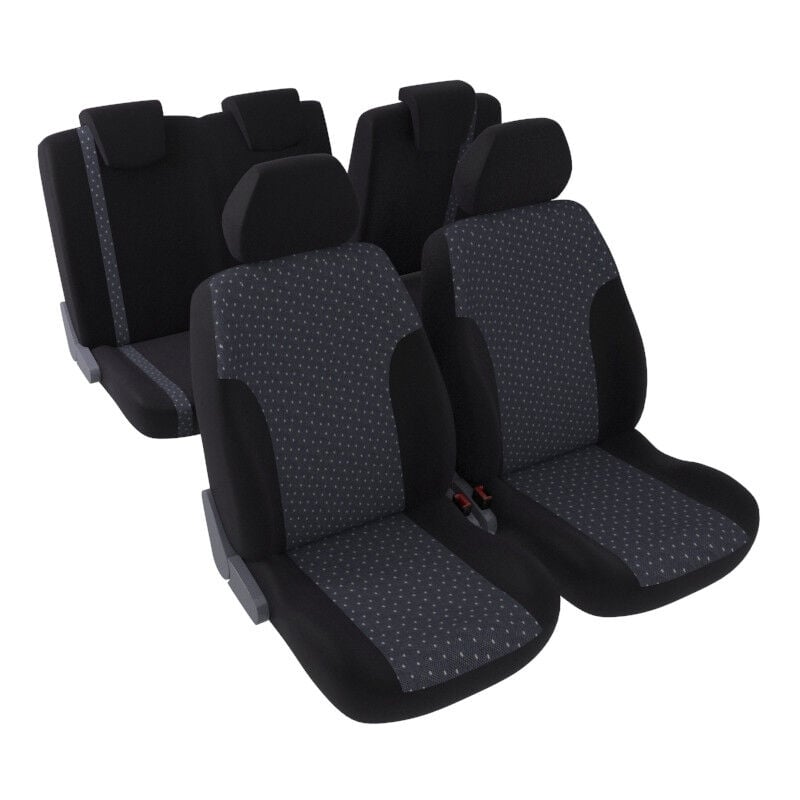 Jeu complet de housses de sièges - Universelles - Voiture/Auto - Lavable - Avant / Arrière 2/3-1/3 - Tissu noir / jacquard moucheté
