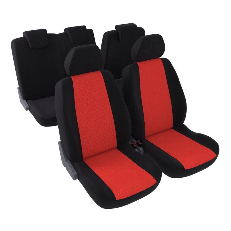 Jeu complet de housses de sièges - Universelles - Voiture/Auto - Lavable - Avant / Arrière 2/3-1/3 - Tissu noir / rouge