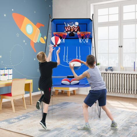 Jeu d'Arcade Basketball Double Tir Pliable 8 Modes Son Électronique Bleu