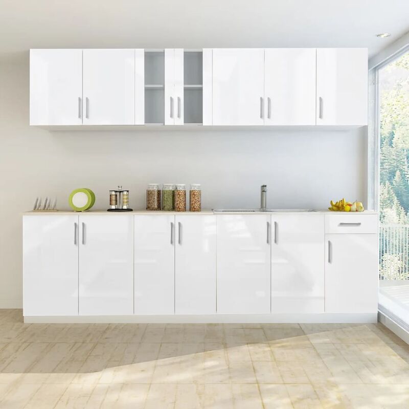 Youthup - Jeu d'armoire de cuisine 8 pcs Blanc haut brillance 260 cm