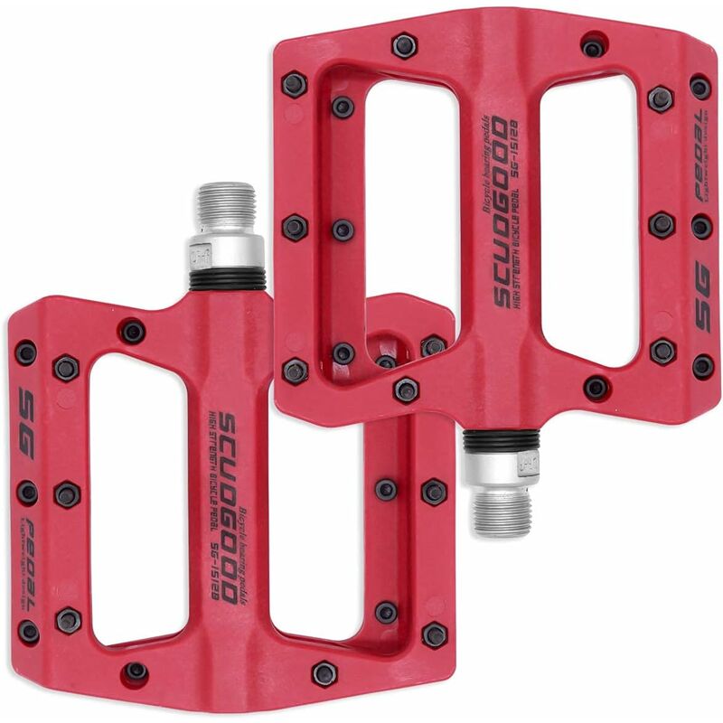 Jeu de 1 paire, accessoires vélo, pédales vtt, pédales hybrides bmx route ultra légères et durables 9/16 pouces (rouge)