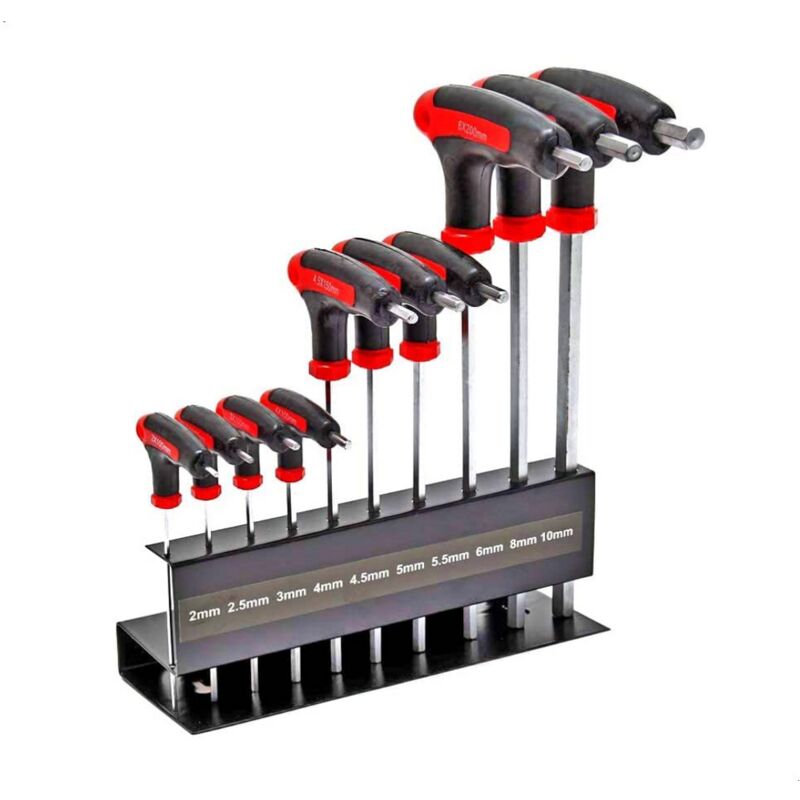 Wiltec - Jeu de 10 cles allen males hexagonales extra longues poignee t sur support