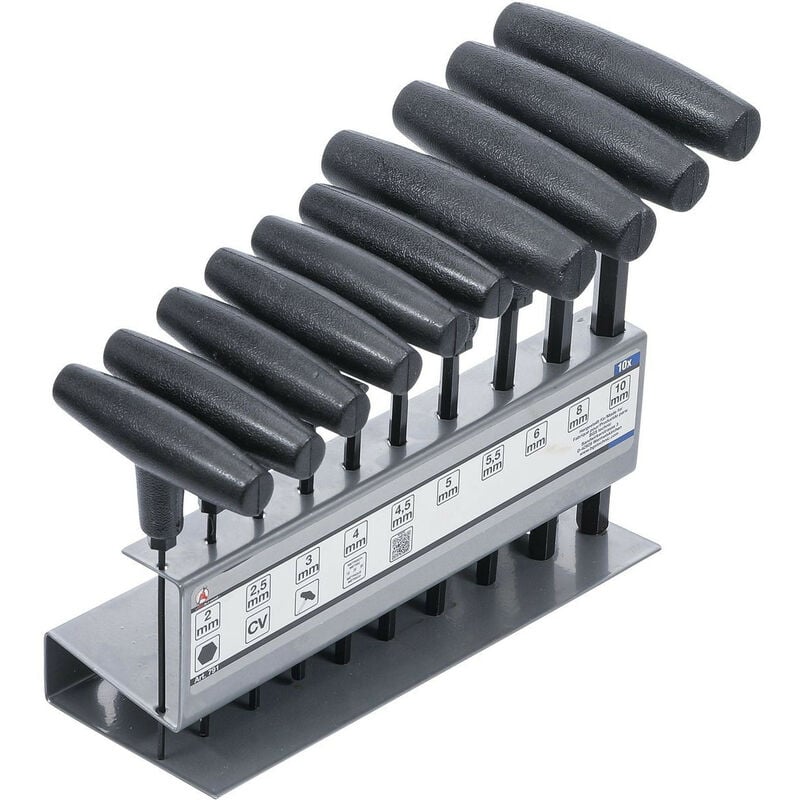 Jeu de 10 cles allen males hexagonales longues bgs diy poignee t sur support