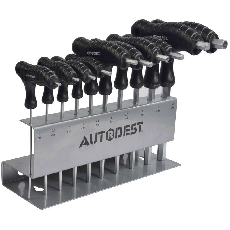 Jeu de 10 clés mâles 6 pans en T - 2 à 10 mm