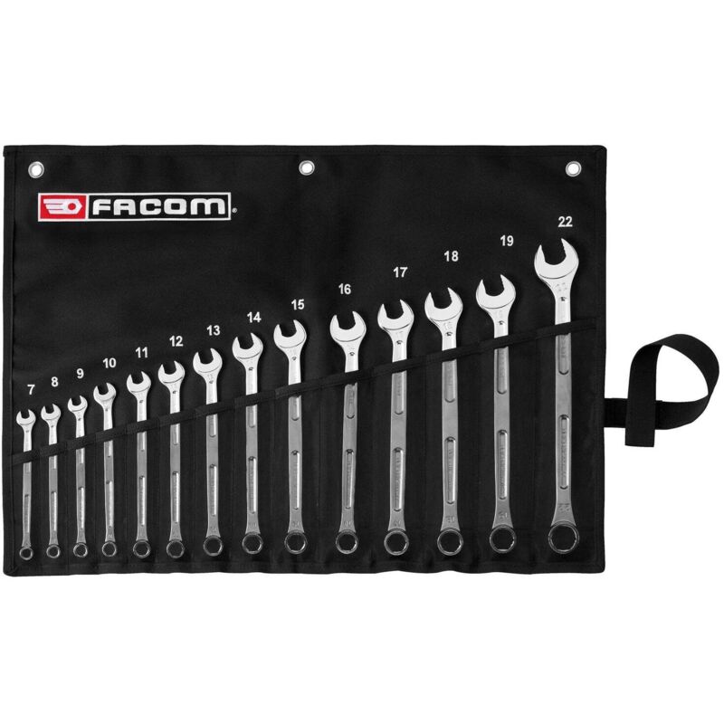 Jeu de 10 clés mixtes longues OVG GRIP 441 7 à 22 mm en trousse textile FACOM 441.JV14GRPPB