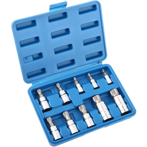 Jeu de 10 douilles à embouts cannelés triple carré 12 pans M4-M18, entraînements 1/4", 3/8" et 1/2". Kit d'outils de réparation