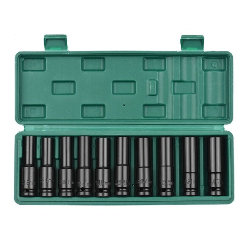 Jeu de 10 douilles d'extension pneumatiques 1/2 hexagonales noires