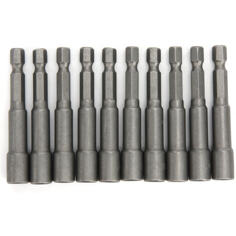 Jeu de 10 douilles hexagonales magnétiques en acier chrome vanadium, 6 x 6,35 mm - Outils manuels robustes