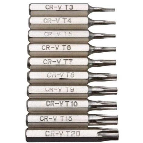 Jeu de 10 embouts de burin Torx CR-V T3 T4 T5 T6 T7 T8 T9 T10 T15 T20 pour téléphone portable