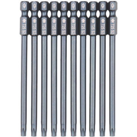 Jeu de 10 embouts Torx de sécurité inviolables, entraînement 1/4 pouce, acier S2, 10 cm de long, avec embouts magnétiques pour tournevis électrique et perceuse à main.