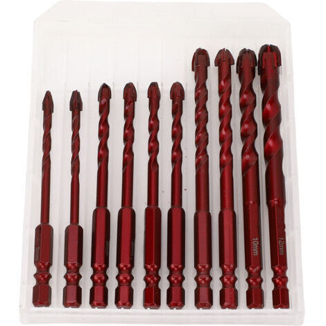 Jeu de 10 forets à béton de 5 à 12 mm (3/16 po, 1/2 po, 1/4 po), queue hexagonale, en céramique, pour bois et plastique