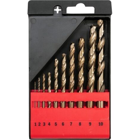 Jeu de 10 forets à métaux HSS YATO : 1, 2, 3, 4, 5, 6, 7, 8, 9 et 10 mm, en cobalt