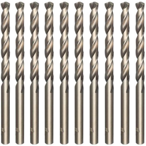 Jeu de 10 forets hélicoïdaux M35 en acier rapide cobalt-or pour percer l'acier inoxydable, les aciers durs, la fonte, le cuivre, l'aluminium, le bois et le plastique, 5 mm x 86 mm