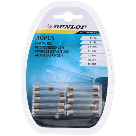 Jeu De 10 Fusibles En Verre Assortis Pour Voiture Dunlop