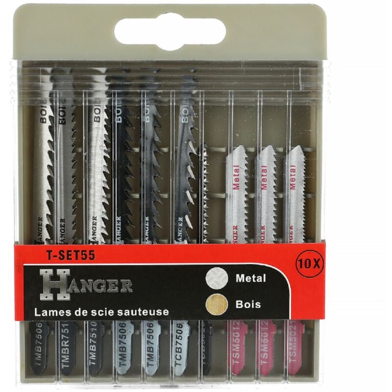 Kit de 10 lames T-SET55 pour scie sauteuse bois et métal - HANGER - 150290