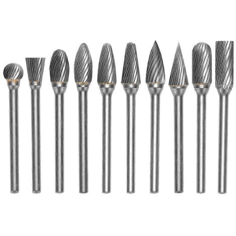 Jeu de 10 limes rotatives en carbure, compatibles avec les outils rotatifs, diamètre de la tige : 3 mm, diamètre de coupe : 6 mm