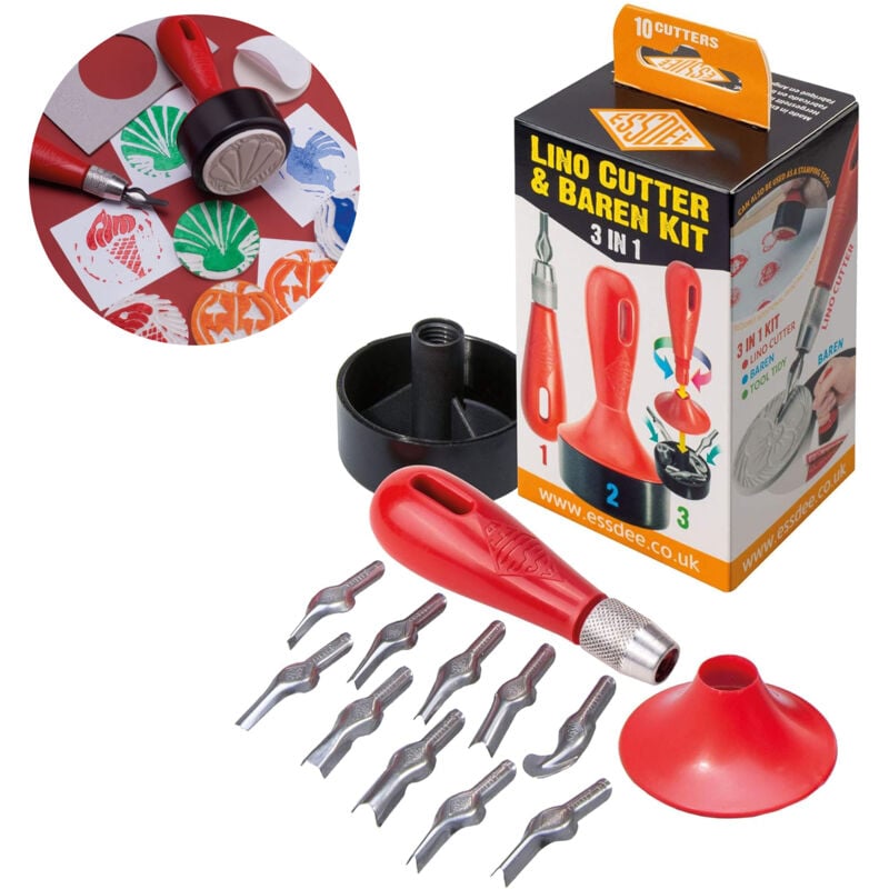 Jeu de 10 pièces de ciseaux avec un support et une pince d'impression 3en1 Essdee pour linogravure