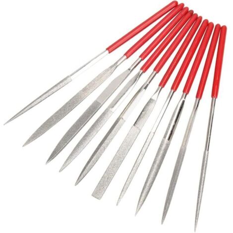 Jeu de 10 Pièces Mini Limes à Aiguille Diamant en Tige de 2mm. Ensemble de Fichiers Polyvalentes 100mm Diamant Lime en Métal pour Travail