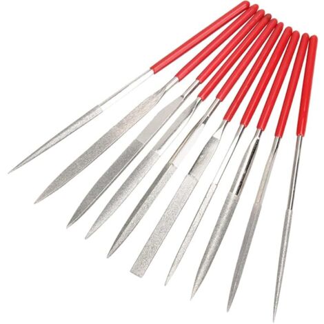 Jeu de 10 Pièces Mini Limes à Aiguille Diamant en Tige de 2mm, Ensemble de Fichiers Polyvalentes 100mm Diamant Lime en Métal pour Travail de Précision Bricolage Modelisme Bijoutier