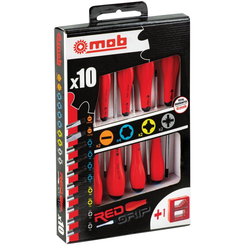 Mob Outillage - jeu 10 tournevis redgrip 2 f + 4 torx + 2 PH+2 pz mob - 9129000801
