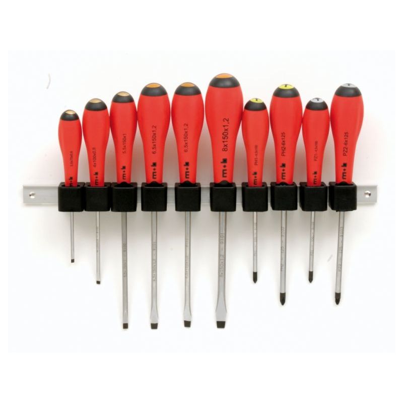 Jeu de 10 tournevis Redgrip sur réglette. Mob Outillage