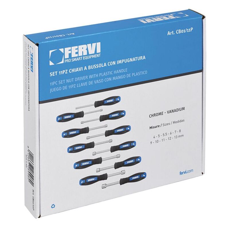 Fervi - Jeu de 11 cles tournevis a douille 4 - 13 mm avec manche