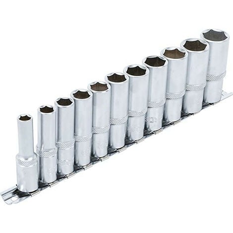 Jeu de 11 douilles extra longues 6 pans carre cliquet de 3/8 bgs - 8 a 19 mm