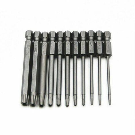 Jeu de 11 embouts longs Torx pour tournevis et visseuse électrique - Embouts magnétiques - Tige hexagonale de 1/4 - Tailles T6 à T40 - Longueur 100 mm