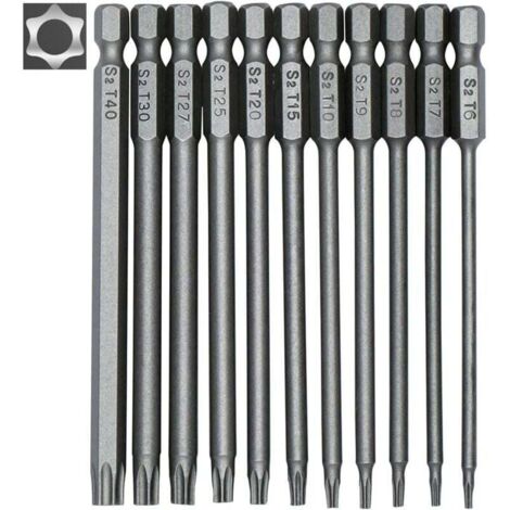 10 pièces T27 embouts de tournevis Torx magnétique, 1/4 pouce tige hexagonale 2 pouces longueur S2 sécurité inviolable Kit de tournevis outils