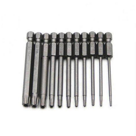 Jeu de 11 embouts longs Torx pour tournevis et visseuse électrique - Embouts magnétiques - Tige hexagonale de 1/4" - Tailles T6 à T40 - Longueur 100 mm