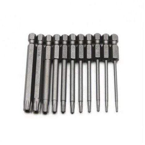 Jeu de 11 embouts longs Torx pour tournevis et visseuse électrique - Embouts magnétiques - Tige hexagonale de 1/4" - Tailles T6 à T40 - Longueur 100 mm