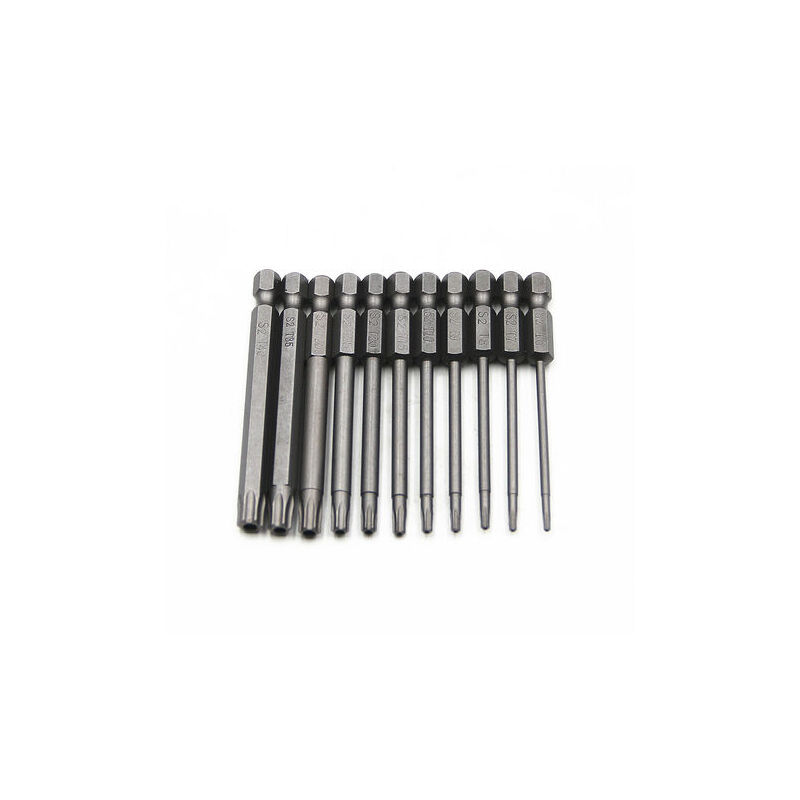 Ikodm - Jeu de 11 embouts longs Torx pour tournevis et visseuse électrique - Embouts magnétiques - Tige hexagonale de 1/4' - Tailles T6 à T40